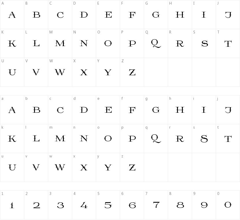 Prida 65的字符映射图