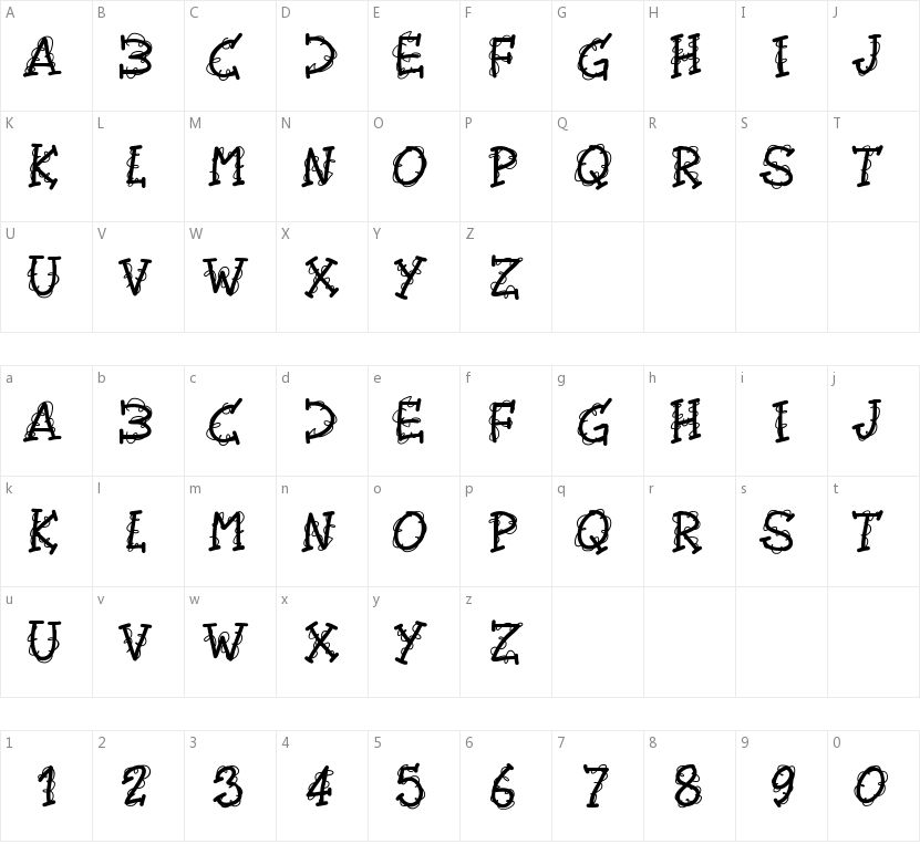 PW Twirly的字符映射图