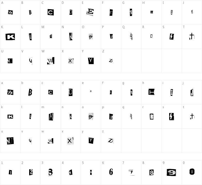 Woodcutter Anonymous的字符映射图