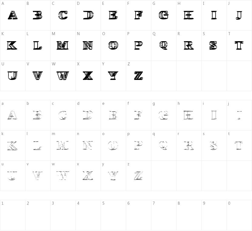 Wireframe Davenport的字符映射图